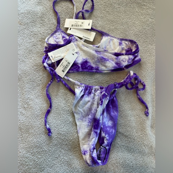 Frankie’s bikinis SET crushed velvet purple top medium bottoms large - Picture 5 of 7